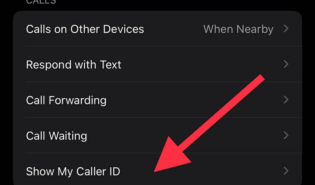 Hide Caller ID on iPhone Step 3 - Select show my caller ID